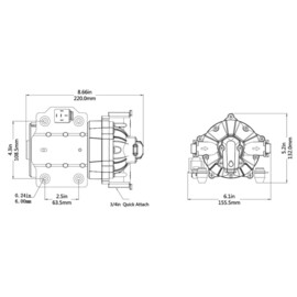 Heavy duty high flow membraanpomp, 12V, 26.5 L/min, uitschakeldruk 4.1 bar