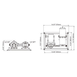 Heavy duty Waterpomp en accumulatortanksysteem, 12V, 20.8 L/Min, Inschakeldruk 1.4 bar, Uitschakeldruk 4.2 bar, 1L drukvat