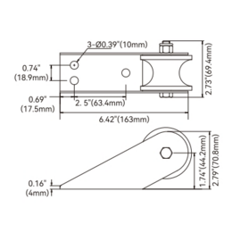 Boegroller - 304 RVS - Spiegelglans - 155 x 51 x 70,8 mm (6,1 x 2 x 2,79 inch)