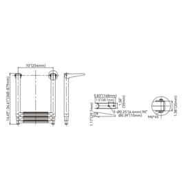 Uittrekbare Platformladder - 316 RVS - 3 treden - L: 875 mm (35 inch) / ingeklapt 370 mm (14,5 inch) - B: 254 mm (10 inch)