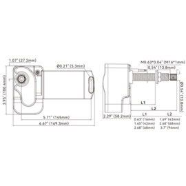 Ruitenwissermotor 12 Nm - 24V - Aslengte 43 mm (1.69) - 2-staps - Serie 01