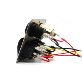 RVS 316L Schakelpaneel, 3 voudig, Sigaretten Aansteker, Dubbele USB Aansluiting met voltmeter, 12-24V, Groene LED, IP65