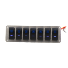 Stainless steel 316L switch panel, 7-way, 12-24V, Blue LED, IP65
