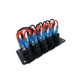 Black aluminum Switch panel, 5 way, 12-24V, Blue LED, IP65