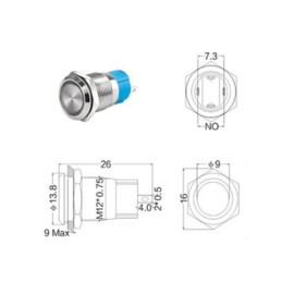 Apache Electric - stainless steel push button IP67 - NO - 12mm - on-off - LED: Different colors