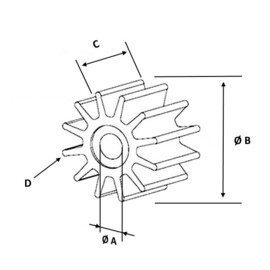 Impeller suitable for Chysler / Force 9.9/15HP / Mercury 6/8/9.9/10/15HP / Nissan 9.9/15HP