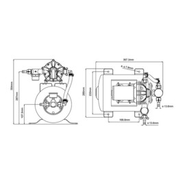 Heavy duty druckwasserpumpe, 12V, 15.0 L/Min, Einschaltdruck (2,8 bar), Ausschaltdruck (4,2 bar), 8L Druckbehälter