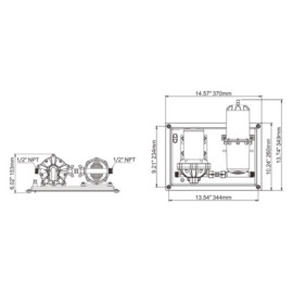 Heavy duty Waterpump accumulator tank system, 12V, 20.8 L/Min, Turn-on pressure (1.4 bar), Turn-off pressure (4.2 bar), 1L