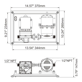 Waterpump accumulator tank system, 12V, 11.3 L/Min, Turn-on pressure (3.1 bar), Turn-off pressure (3.8 bar), 0.75L