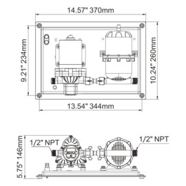Waterpump accumulator tank system, 24V, 11.3 L/Min, Turn-on pressure (2.4 bar), Turn-off pressure (3.1 bar), 0.75L  pressuretan