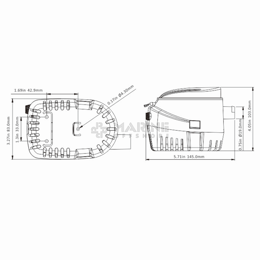 Automatische Bilgenpumpe, 12V, 47 L/min, 0.3 bar, Parts United Marine &  Offshore